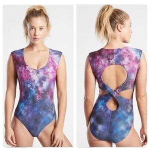 Athleta Supernova Tie Dye Galaxy Strappy One Piece Swimsuit Size XS